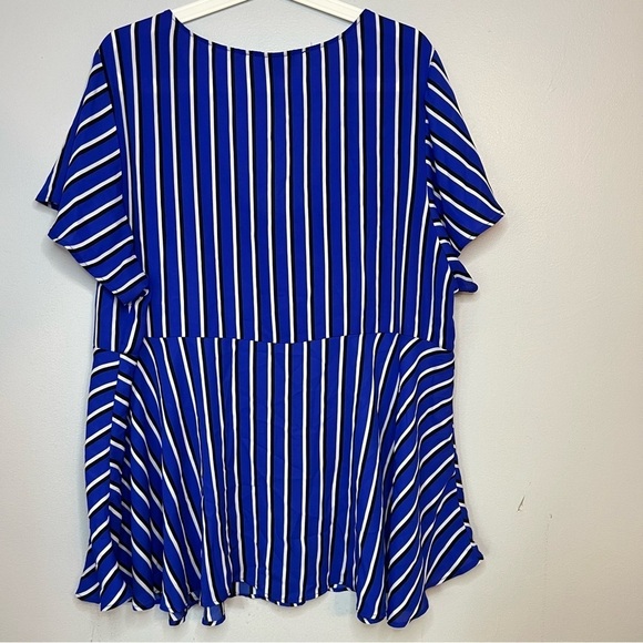 Torrid Womens Plus Sz 3X Blue White Striped With Bow Blouse Flutter Short Sleeve - Picture 7 of 9